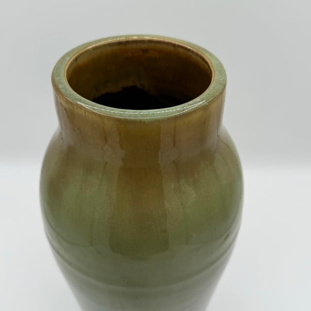 Antique Early Fulper Arts & Crafts Moss Green Drip Glaze Vase – Signed Oval Mark, c.1915 For Sale In Richmond - Image 6 of 7