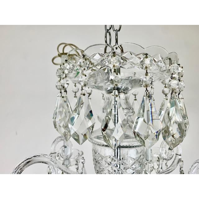 Modern Six Arm Chechoslovakian Heavy Lead Crystal Chandelier, Unmarked For Sale - Image 3 of 11