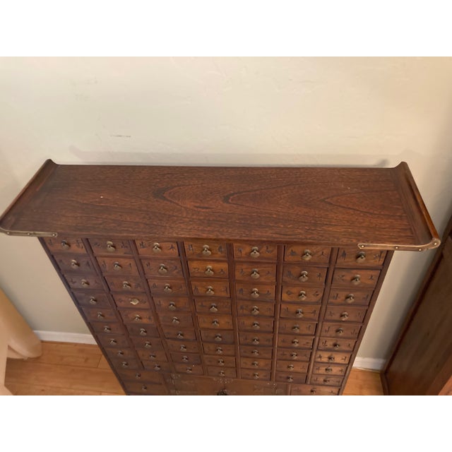 Late 20th Century Korean Solid Wood Engraved 69 Drawer Apothecary For Sale - Image 9 of 18