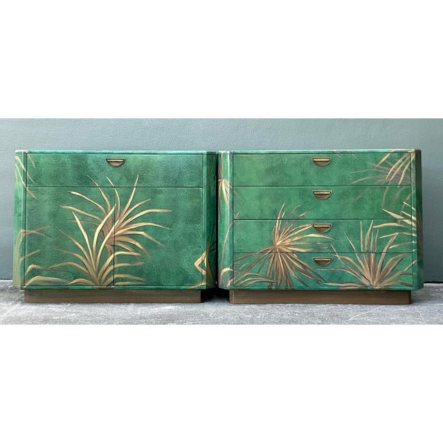 Vintage Boho Hand Painted Palms Dry Bar and Chest - Set of 2 For Sale In West Palm - Image 6 of 15