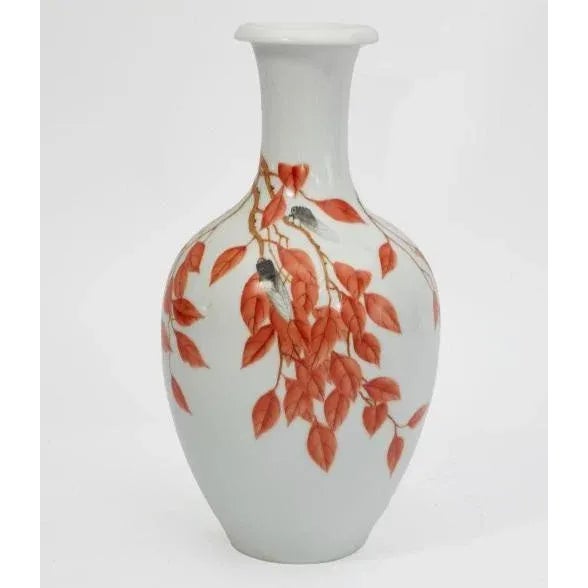 Antique Chinese Porcelain Insect Vase W Red Leaves For Sale - Image 4 of 4