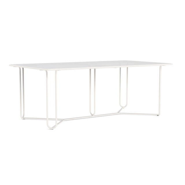 Brown Jordan Walter Lamb Aluminum 43" x 77" Rectangular Dining Table, Glass Top in Chalk For Sale