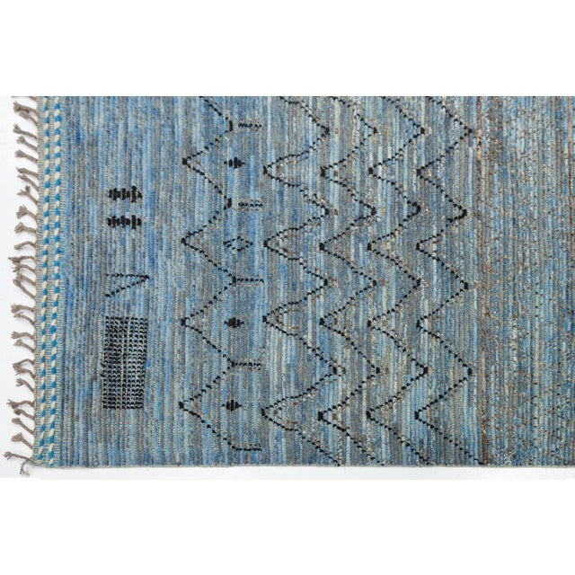 Modern Berber Blue: Hand-Woven Moroccan Style Abstract Wool Rug 9x13 For Sale - Image 9 of 12