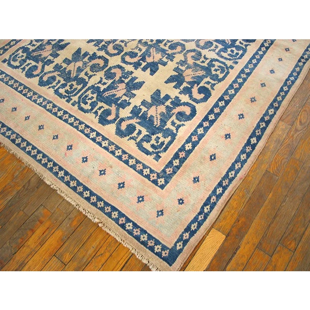Indian Magnificently Decorative Light Blue and Light Cream Color Vintage Indian Cotton Agra Rug For Sale - Image 3 of 6