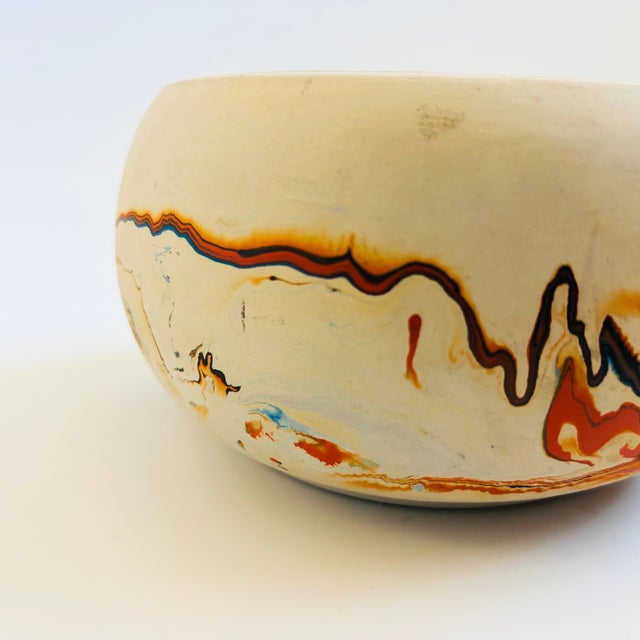 Mid 20th Century Nemadji Pottery Bowl - Blue and Orange Swirls For Sale - Image 5 of 8
