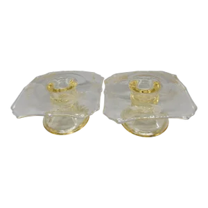 Vintage Canary Yellow Fostoria Glass Candle Holders (Set of Two)