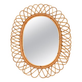 Large Oval Mirror in Bamboo, Rattan and Wicker by Franco Albini, Italy, 1970s For Sale
