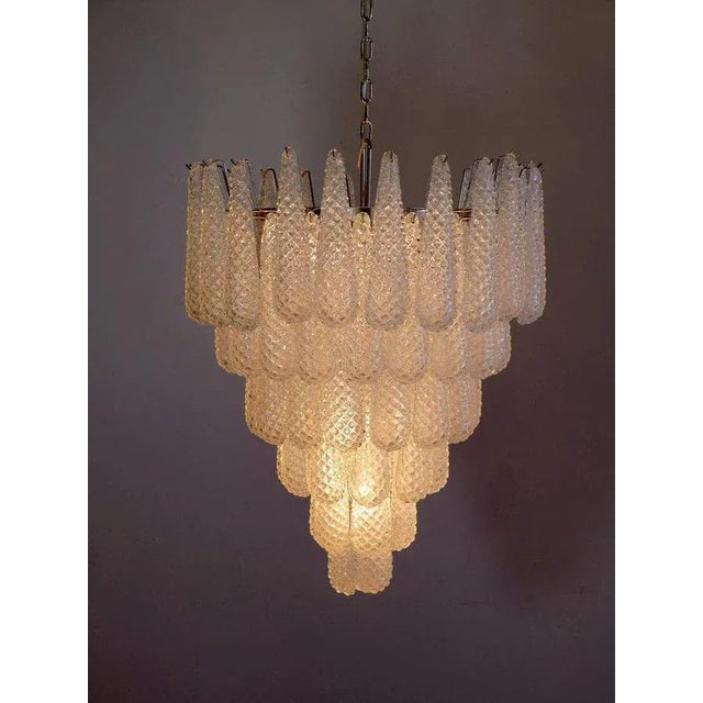 White Large Italian Murano Chandelier with 52 Glass Petals Drop, 1970s, Set of 2 For Sale - Image 8 of 12