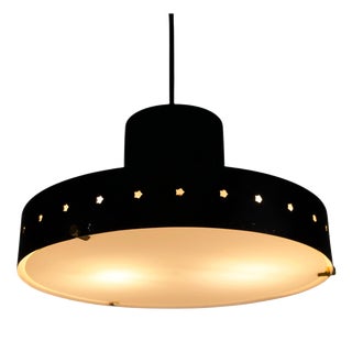 Black Metal and Opaline Glass Pendant Lamp attributed to Stilnovo, Italy, 1960s For Sale