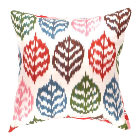 Multi Color Hand Knotted Turkish Silk Ikat Pillow For Sale
