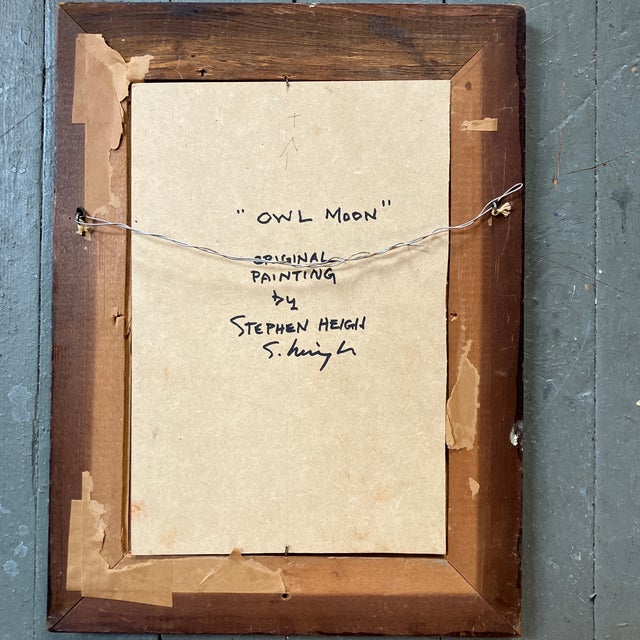 2020s Contemporary Original Stephen Heigh Owl Painting “Owl Moon” Vintage Frame For Sale - Image 5 of 5