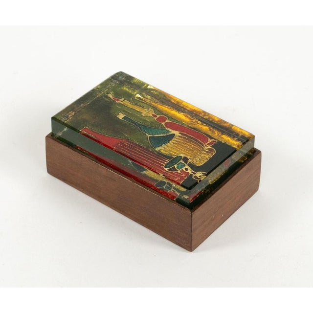 Midcentury amazing little rectangular decorative box in wood and art glass with reverse painted glass by Erwin Burger for...