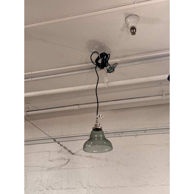 Restoration Hardware 20th C. Factory Filament Smoke Glass Funnel Barn Tall Pendant For Sale - Image 9 of 12