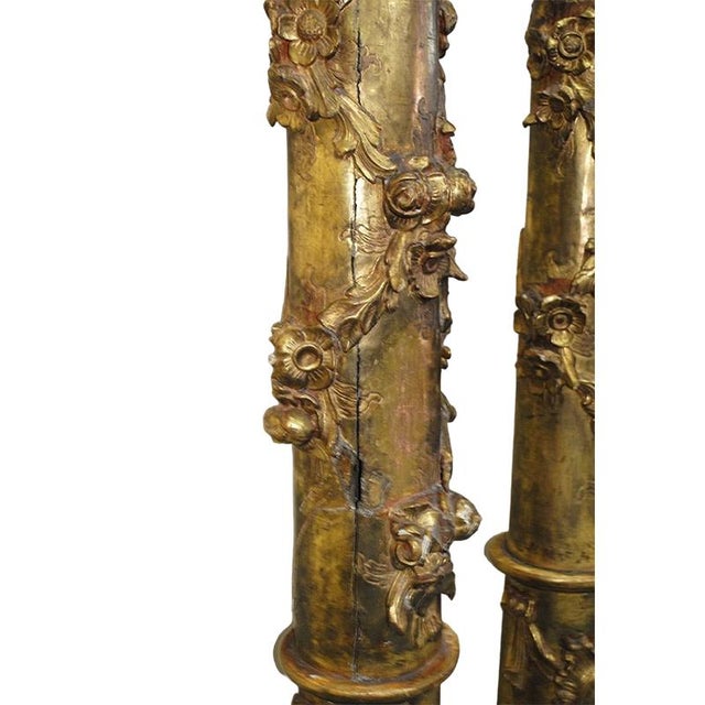 Ancient Carved Wood Gold Leaf Columns, 18th Century, Set of 2 | Chairish