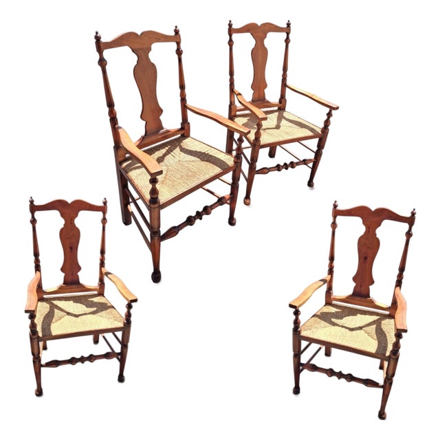 Timeless Elegance: 4 Antique Queen Anne Style Mahogany Armchairs For Sale