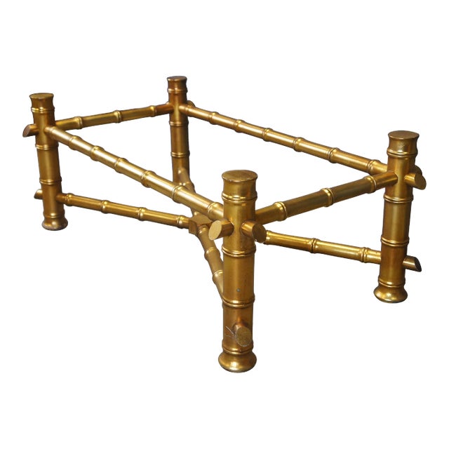 Late 20th Century Vintage Hollywood Regency Gold Faux Bamboo Coffee Cocktail Table Base For Sale