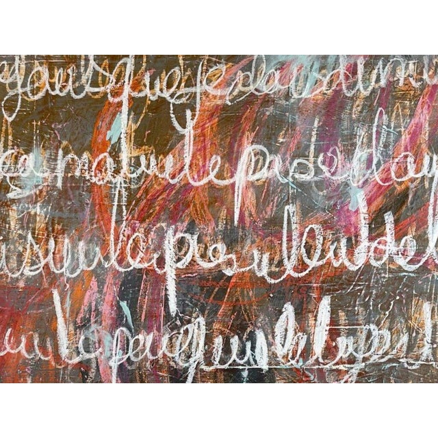 2020s Christiane Corcelle "Dictée" Mixed Media on Canvas, Large Abstract Painting With White Handwriting on Dark Ground, 2024 For Sale - Image 5 of 7