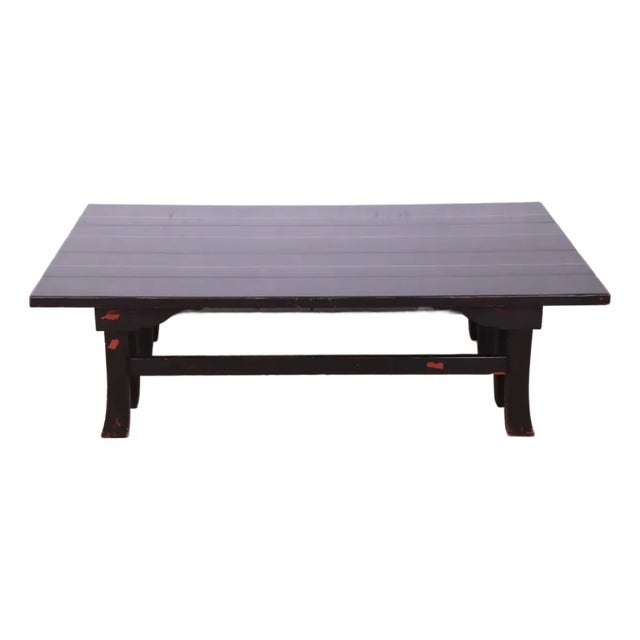 Vintage Baker Furniture Hollywood Regency Chinoiserie Monumental Black Lacquered Coffee Table For Sale