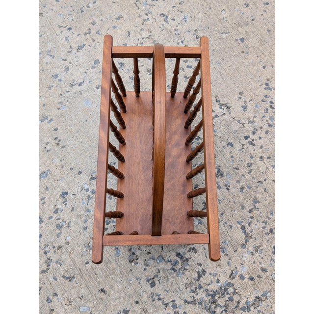 Wood Vintage American Style Turned Spindle Oak Magazine Rack For Sale - Image 7 of 7