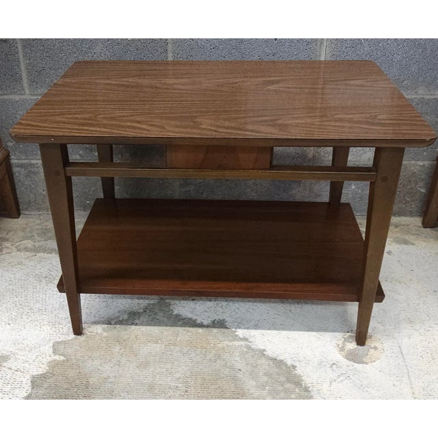 Mid 20th Century Lane Furniture Mid Century Style Tiered Walnut Side Table For Sale - Image 5 of 10