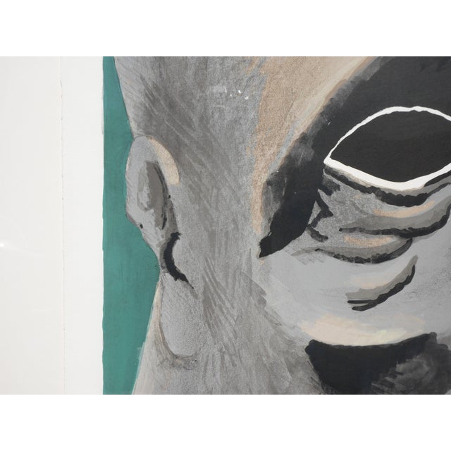 Abstract Horst Antes "Homage to Michelangelo" Modern Teal & Grey Tone Figurative Abstract Lithograph, 1975 For Sale - Image 3 of 12