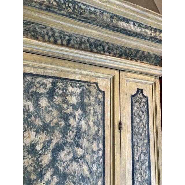 Antique Italian Renaissance Painted Marble Lacquer Wooden Cabinet, 1500s For Sale - Image 4 of 18
