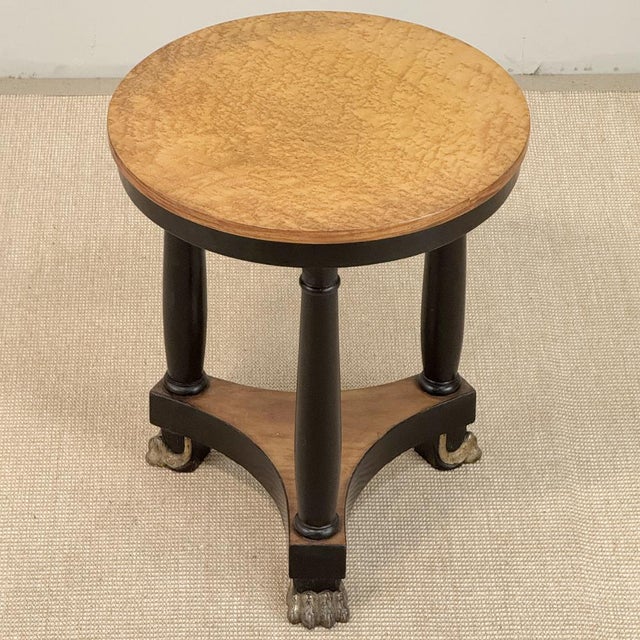 French Art Deco Period Empire Style Round End Table With Birdseye Maple Top For Sale - Image 17 of 18