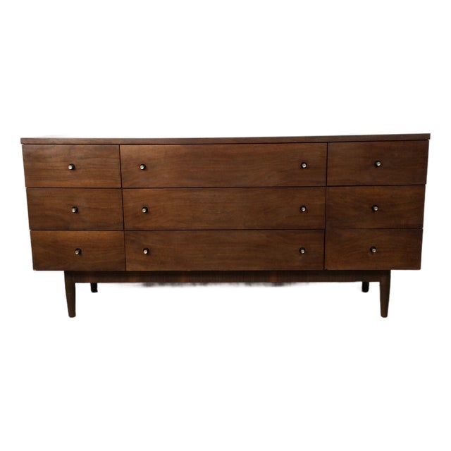 Mid Century Modern Lowboy Nine Drawer Dresser by Stanley Furniture For Sale