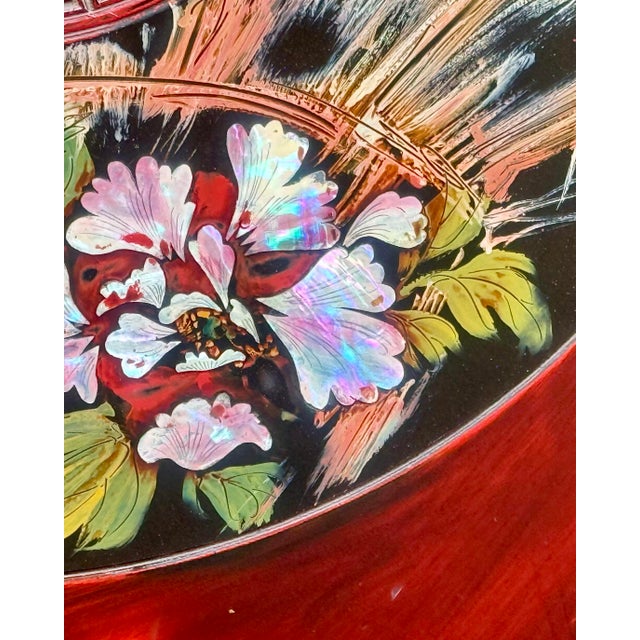 Chic Vintage Asian Lacquerd Carved Tea /Coffee Table With Floral Design For Sale - Image 11 of 12