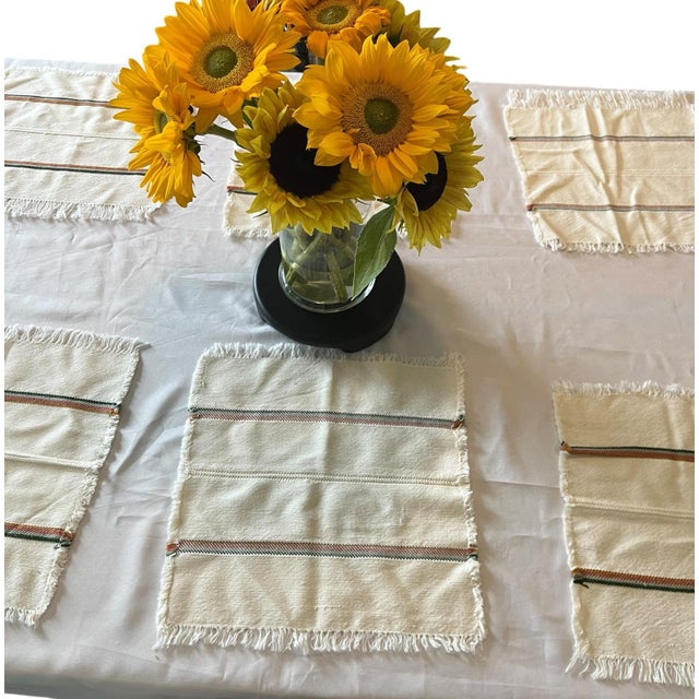 Vintage Woven Napkins Fringed Southwestern Boho Rustic Western Santa Fe Style - Set of 8 For Sale - Image 4 of 7