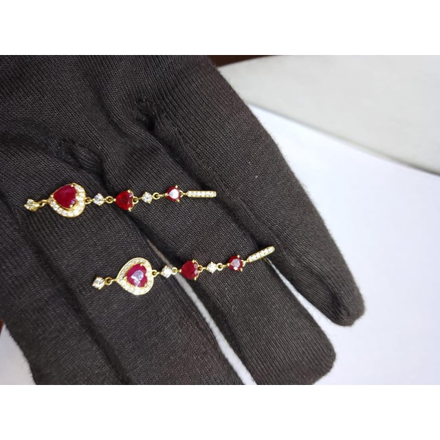 Ruby Red Natural Ruby 2.82cts & Diamond 0.63cts Earring in 18k Yellow Gold For Sale - Image 8 of 8