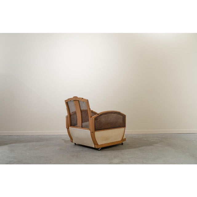 Art Deco Armchairs in Cane and Fabric, France, 1930s, Set of 2 For Sale - Image 3 of 12
