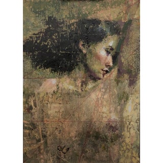 Memory by Lisa Fricker | Oil on collage on board depicting a woman's profile. For Sale