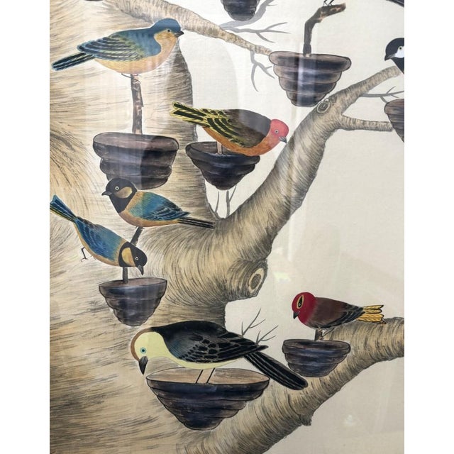Chelsea House “The Aviary” Hand-Painted Watercolor on Silk For Sale In Raleigh - Image 6 of 15