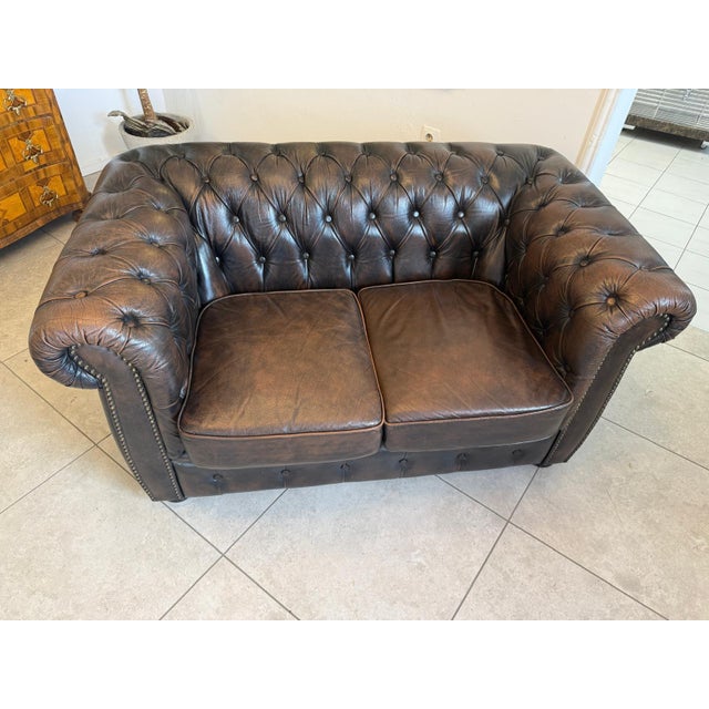 Chesterfield Two-Seater Club Sofa in Brown, Austria For Sale - Image 13 of 14