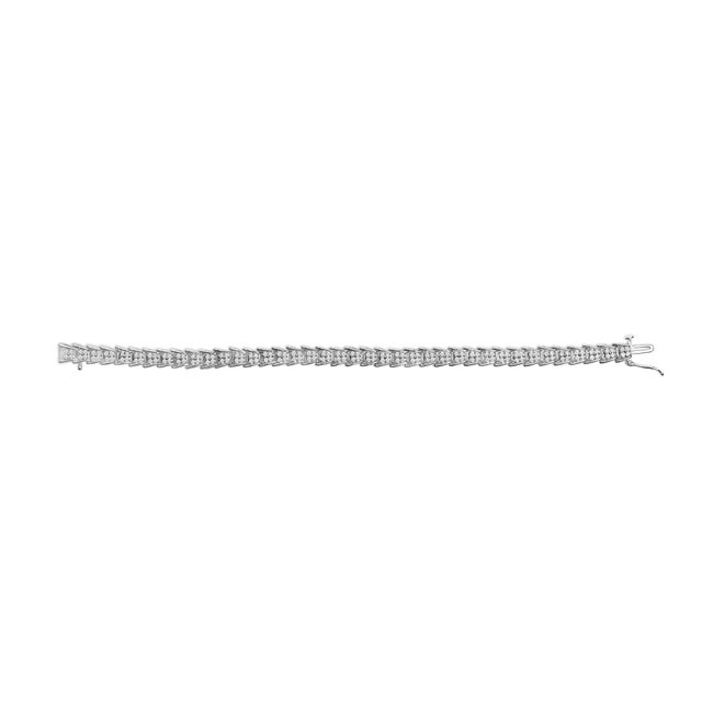 Contemporary .925 Sterling Silver 2.0 Cttw Diamond Fan-Shaped Fancy Chevron Link Tennis Bracelet (I-J Color, I3 Clarity) - 7" For Sale - Image 3 of 6