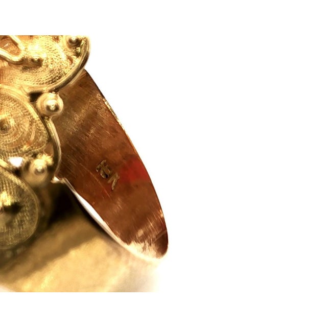 Metal Mid 20th Century 18k Gold Coral Ring Byzantine Floral Long Finger Design Size 7 For Sale - Image 7 of 7