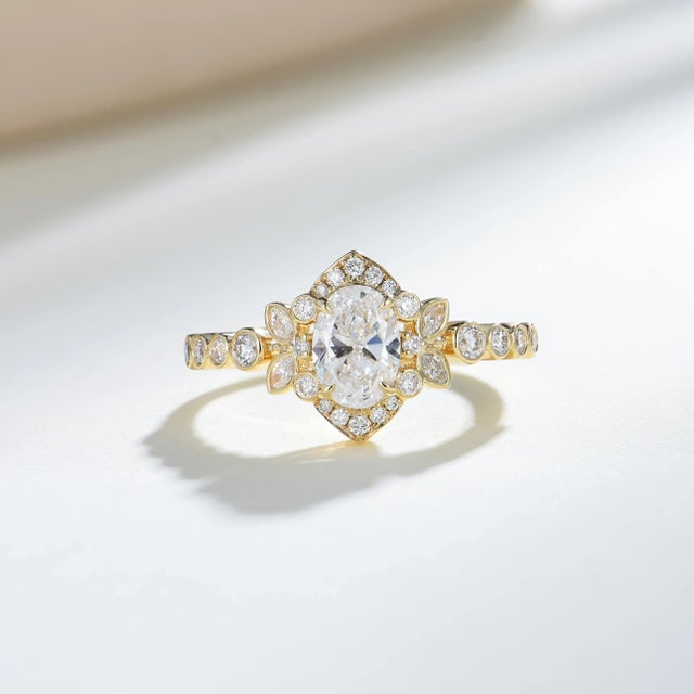 Kai Fine Jewelry Kai Oliveleaf Halo 2.4ctw Oval Lab Grown Diamond Ring in 14k Gold (All Sizes Available) For Sale - Image 4 of 10