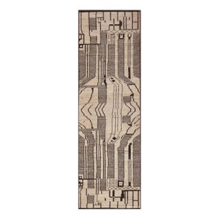 Nazmiyal Collection Light Cream Color Tribal Geometric Contemporary Runner Rug For Sale