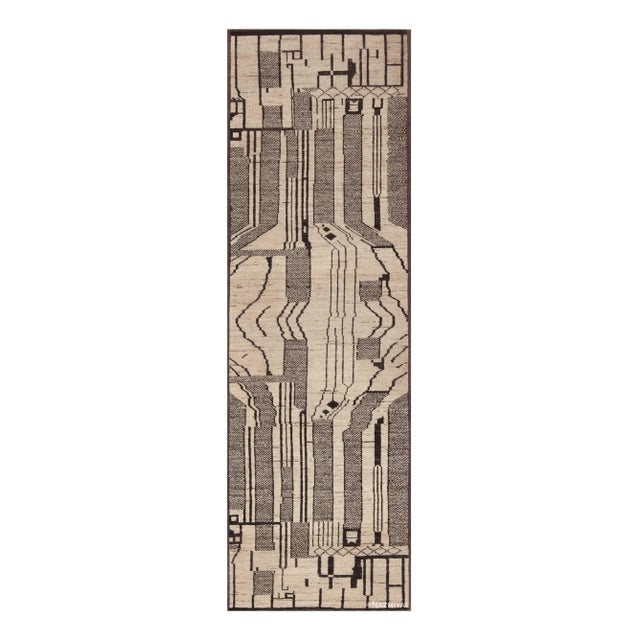 Nazmiyal Collection Light Cream Color Tribal Geometric Contemporary Runner Rug For Sale