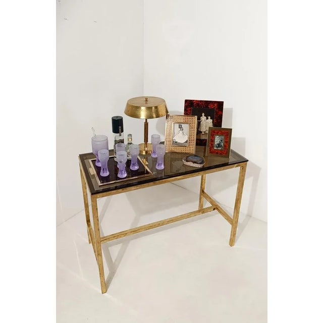 Italian Picture Frame in Gilded Aluminum and Faux Burl Formica in the style of Mascagni, 1970s For Sale - Image 3 of 17