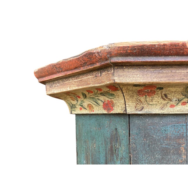 Wood Antique Tyrolean Folk Art Painted Cabinet, 1801 For Sale - Image 7 of 17