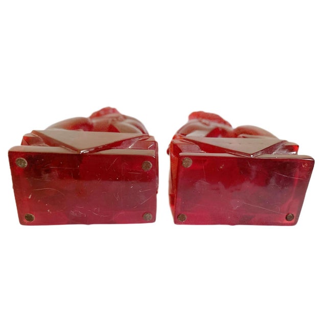 Red Pair of Vintage Chinese Cherry Amber Foo Dogs Temple Fu Lions Figurines For Sale - Image 8 of 8