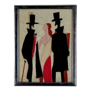 Vintage Signed by "Youst". Early 20th C. Original Signed Collage Silhouette Theatrical Painting For Sale