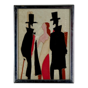 Vintage Signed by "Youst". Early 20th C. Original Signed Collage Silhouette Theatrical Painting