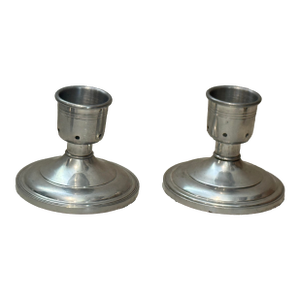 Pair of Josten's Pewter Candleholders Made in England Star Engraved