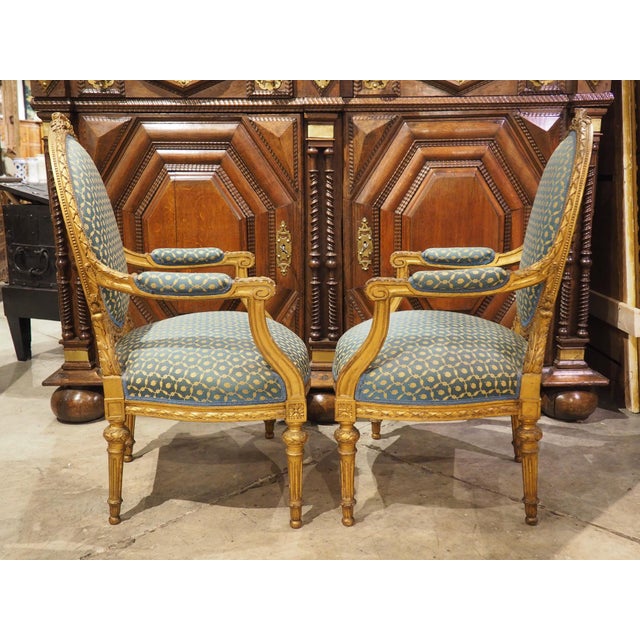 Pair of 19th Century French Giltwood Louis XVI Style Médaillon Armchairs For Sale - Image 10 of 12
