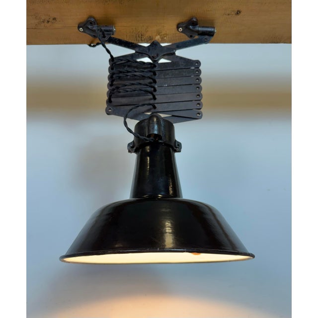 Industrial Black Enamel Scissor Ceiling Lamp, 1930s For Sale - Image 11 of 18