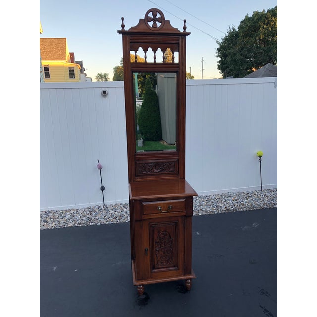 Victorian Carved Mahogany Small Entryway Hall Tree With Mirror Chairish