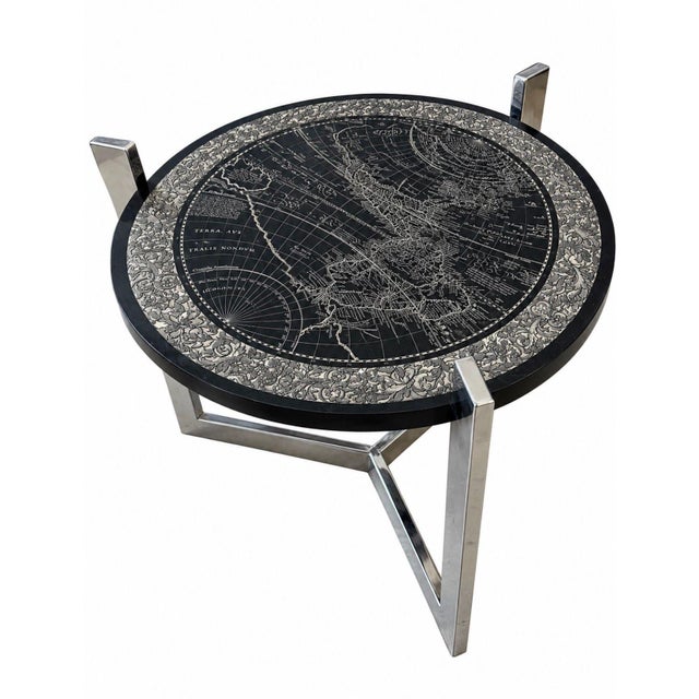 Mid-Century Modern Etched Slate and Chrome Magellan World Map Side/End Table, 1970 For Sale - Image 3 of 8